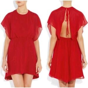 Elizabeth and James Camara Silk Open Back Mini Dress SZ XS Red Flutter Sleeves